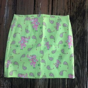 Duck Head Floral Ducks Faux Wrap Mini Skirt 12 Pink Green Yellow Novelty Cotton
